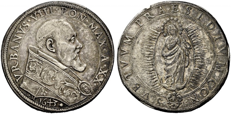 Roma. Piastra anno XX/1643, AR 31,86 g. VRBANVS VIII PON MAX A XX Busto a d., co...