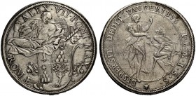 Roma. Alessandro VII (Fabio Chigi), 1655–1667. Piastra, AR 31,92 g. ALEX VII PONT MAX Stemma sormontato da triregno e chiavi decussate parzialmente na...