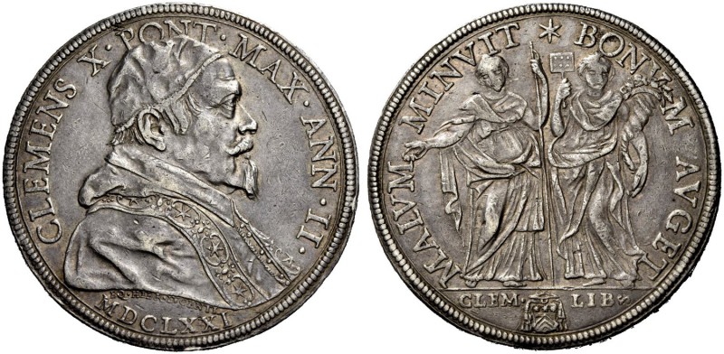 Roma. Clemente X (Emilio Altieri), 1670-1676. Piastra anno II/1671, AR 31,76 g. ...