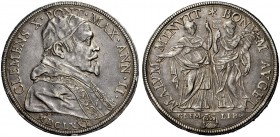 Roma. Clemente X (Emilio Altieri), 1670-1676. Piastra anno II/1671, AR 31,76 g. CLEMENS X PONT MAX ANN II Busto a d. con piviale ornato; nel taglio de...