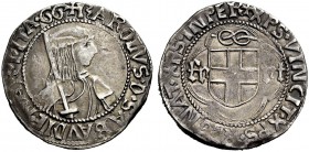 Savoia. Carlo I duca, 1482-1490. Testone, Cornavin, AR 9,50 g. KAROLVS D SABAVDIE MAR I ITA GG (Nicola Gatti, maestro di zecca) Busto corazzato a d., ...