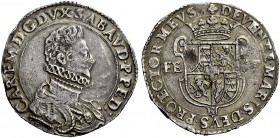 Savoia. Carlo Emanuele I duca, 1580-1630. Ducatone 1590, Torino, AR 31,98 g. CAR EM D G DVX SABAVD P PED Busto corazzato a d., con colletto alla spagn...