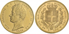 Savoia. Carlo Alberto, 1831-1849. Da 100 lire 1832, Genova. Pagani 134. MIR 1043a. Friedberg 1138.
 Migliore di Spl