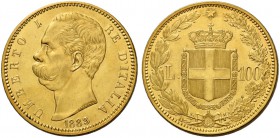 Savoia. Umberto I re d’Italia, 1878-1900. Da 100 lire 1883. Pagani 569. MIR 1096c. Friedberg
 Rara. Migliore di Spl