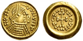 Tuscia longobarda. Emissioni pseudo-imperiali, circa 620-700. Tremisse al tipo di Costante II (641-648), zecca incerta, AV 1,36 g. IVLIVA – VHOIV Bust...