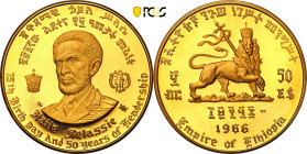 Äthiopien1966 Haile Selassie I. 1930-1974: 50 Dollars , 75. Geburtstag und 50jährigs Regierungsjubiläum. KM# 40. 20,09 g, 900/1000 Gold selten PCGS PR...