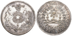 Chile O.J ( 1835 ) Republik. 8 Escudos Probe in versilbertem Messing / Pattern in silvered brass. 13.41 g. KM Pn4A. Selten / Rare fast unzirkuliert