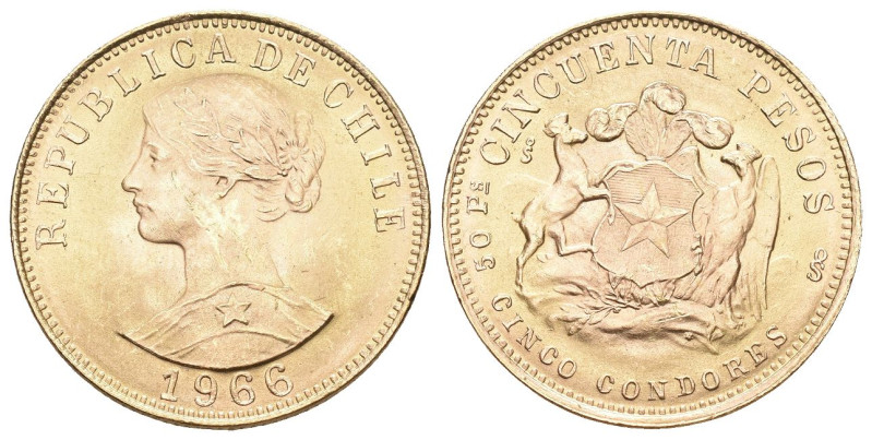 Chile 1966 Republik. 50 Pesos . 10.15 g. Fr. 55. fast unzirkuliert