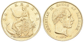 Dänemark 1873 Christian IX., 1863-1906. 20 Kroner . Friedb. 295, Hede 8 A, Schlumb. 63 8.9g Gold vorzüglich