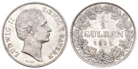 Bayern 1865 KÖNIGREICH Ludwig II., 1864-1886. 1/2 Gulden 1865. 5,28 g. AKS 179, J. 99. Prachtexemplar fast unzirkuliert