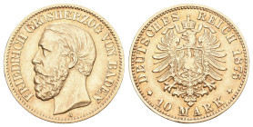 Baden 1875. Friedrich I., 1852-1907. J. 186, EPA 10/3 10 Mark vorzüglich