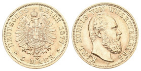 Württemberg 1877 Karl, 1864-1891. J. 291, EPA 5/86 5 Mark vorzüglich +