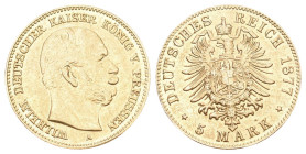Preussen 1877 A Wilhelm I. 1861-1888. 5 Mark . J. 244. vorzüglich