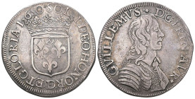 Orange 1650 Guillaume IX, 1647-1650. Ecu . 27,09 g. Geharnischtes Brustbild r. mit langen Haaren//Gekröntes Wappen. Dav. 3844 A, Voûte/van der Wiel 10...