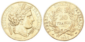 Frankreich 1850 A, Zweite Republik, 1848-1852 20 Francs Paris. Marinne. 6,45 g. 900/1000 vorzüglich bis unzirkuliert