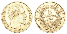 Frankreich 1855 A 5 Francs Gold 1,6g Fr-578, KM-783, Gad-1000 bis unzirkuliert