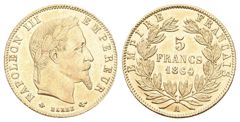 Frankreich 1864 A, III, 1852-1870. 5 Francs Paris. 1,45 g Feingold. Fb. 588, Gad...
