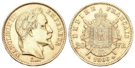 Frankreich 1866 A 20 Francs Gold 6,45g Fr-584, KM-801.1 bis vorzüglich