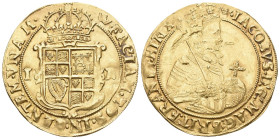 Great Britain 1603-1625 James I, Unite of 20 shillings n. d. (1609-1610), Tower Mint. Second coinage. Fourth bust. Mintmark "key". 9.98 g. Spink 2619....