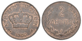 Kreta 1900 George I, 1863-1913. 2 Lepta 1900 A, Paris. KM 2 selten fast FDC