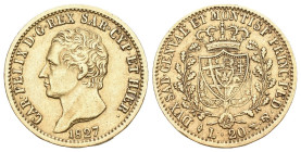 Sardinien 1827 20 Lire Gold 6,5g Frbg.1137, KM C.106.1 sehr schön bis vorzüglich