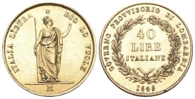 Lombardei 1848 M Provisorische Regierung 1848. 40 Lire , Mailand. 11,61 g Feingold. Fb. 474, Pagani 211, Schl. 354. vorzüglichminimaler Randfehler vor...