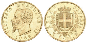 Italien 1862 T Königreich. Vittorio Emanuele II. 1861-1878. 20 Lire , Torino. 6.42 g. Mont. 132. Pagani 456. Fr. 11 vorzüglich bis unzirkuliert