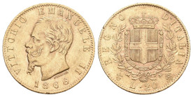 Italien 1866 T, Königreich. Vittorio Emanuele II. 1861-1878. 20 Lire Torino. 6.45 g. Mont. 136. Pagani 460. Fr. 11. Vorzüglich