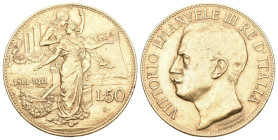 Italien 1911 R Königreich. Vittorio Emanuele III. 1900-1946. 50 Lire , Roma. 50 Jahre Königreich Italien. Mont. 34. Pagani 656. Fr. 25 vorzüglich