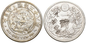 Japan 1895 Jahr 28 1 Yen Silber 27g KM 28a5 selten mit Punzierung fast vorzüglich