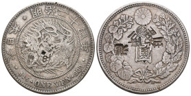 Japan 1891 1 Yen Jahr 24 Silber 27g selten mit Punzierung fast vorzüglich