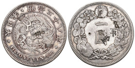 Japan 1895 1 Yen Silber 27g selten KM 28a5 mit Punzierung fast unzirkuliert