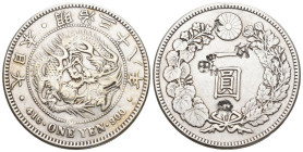 Japan 1905 Jahr 38 1 Yen Silber 27g selten mit Punzierung fast vorzüglich