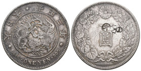 Japan 1914 Jahr 3 1 Yen Silber 27g selten KM 38 mit Punzierung fast vorzüglich