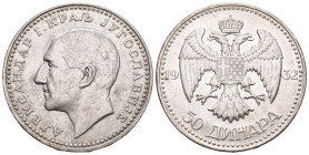 Jugoslawien 1932 Alexander I 1921-1934, 50 Dinara Silber 23.3g ohne Signatur KM 16 bis unzirkuliert