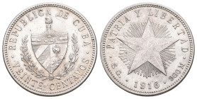 Kuba 1916 20 Centavos Silber KM 13,2 minimale Kratzer fast FDC