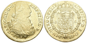 Kolumbien 1797 JF Carlos IV. 1788-1808. 8 Escudos , Popayan. Assayer: Juan Camillo Delgado und Francisco Ferdinand de las Cojigas. 27.02 g. Restrepo M...