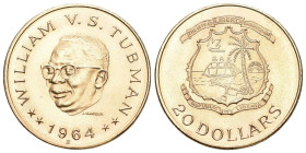 Liberia 1964. Republik. 20 Dollars Präsident William Vacanarat Shadrach Tubman. 16,78 g Feingold. Fb. 1, K./M. 19. GOLD fast unzirkuliert