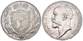 Liechtenstein 1924 Johann II. 1858-1929. 5 Franken , Bern. 24.96 g. Divo 104. HMZ 2-1379a. vorzüglich bis unzirkuliert