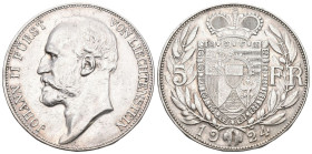 Liechtenstein 1924 Johann II. 1858-1929. 5 Franken , Bern. 24.96 g. Divo 104. HMZ 2-1379a. . vorzüglich bis unzirkuliert