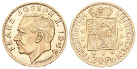 Liechtenstein 1946 Franz Joseph II., 1938-1989. 20 Franken , Bern. 5,81 g Feingold. Divo 129, Fb. 17, Schl. 7. Stempelglanz.