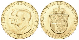 Liechtenstein 1956 Franz Joseph II., 1938-1989. 50 Franken , Bern. Fürstenpaar. 10,16 g Feingold. Divo 133, Fb. 20, Schl. 10. bis unzirkuliert
