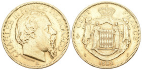 Monaco 1882 A, Charles III. 1856-1889. 100 Francs Paris.nur 5000 Stück geprägt Gadoury MC122. Fr. 11 bis vorzüglich