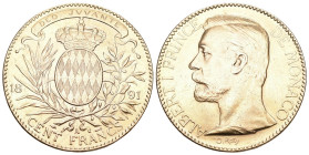 Monaco 1891 Albert I. 1889-1922. 100 Francs , Paris. 32.21 g. Gadoury 124. Fr. 13 vorzüglich bis unzirkuliert