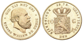 Niederlande 1875 Königreich der Niederlande. Wilhelm III. 1849-1890. 10 Gulden , Utrecht. Münzzeichen Beil. 6.71 g. Schulman 549. Fr. 342. fast FDC