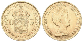 Niederlande 1917, Königreich der Niederlande. Wilhelmina, 1890-1948. 10 Gulden Utrecht. Münzzeichen Seepferdchen. 6.71 g. Schulman 748. Fr. 349 bis un...