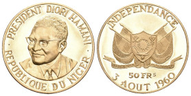 Niger 1960 Valcambi SA, Balerna.50 Francs (900 fein).nur 1000 Stück geprägt Mit Büste des Präsidenten {i Diori Hamani} . KM 3. Fr. 2 Proof