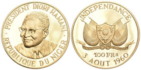 Niger 1960 Republik. 100 Francs . Präsident Hamani. 28,80 g Feingold. Fb. 1, K./M. 4. Nur 1.000 Exemplare geprägt. Polierte Platte