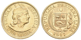 Peru 1917, Republic. AV Libra (7.98 g). KM 207. selten bis unzirkuliert