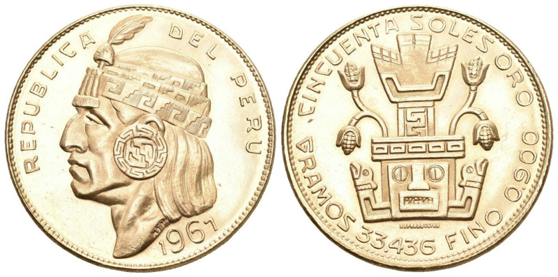 Peru 1967 Republik, seit 1821, 100 Soles . Indian Chief. 33,49g. Frbg.77, GOLD f...